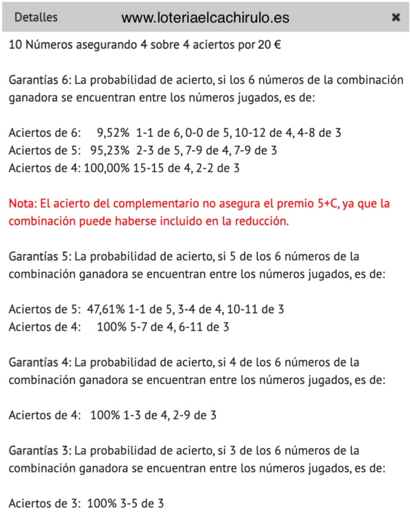 Garantias reducida Primitiva 10 numeros